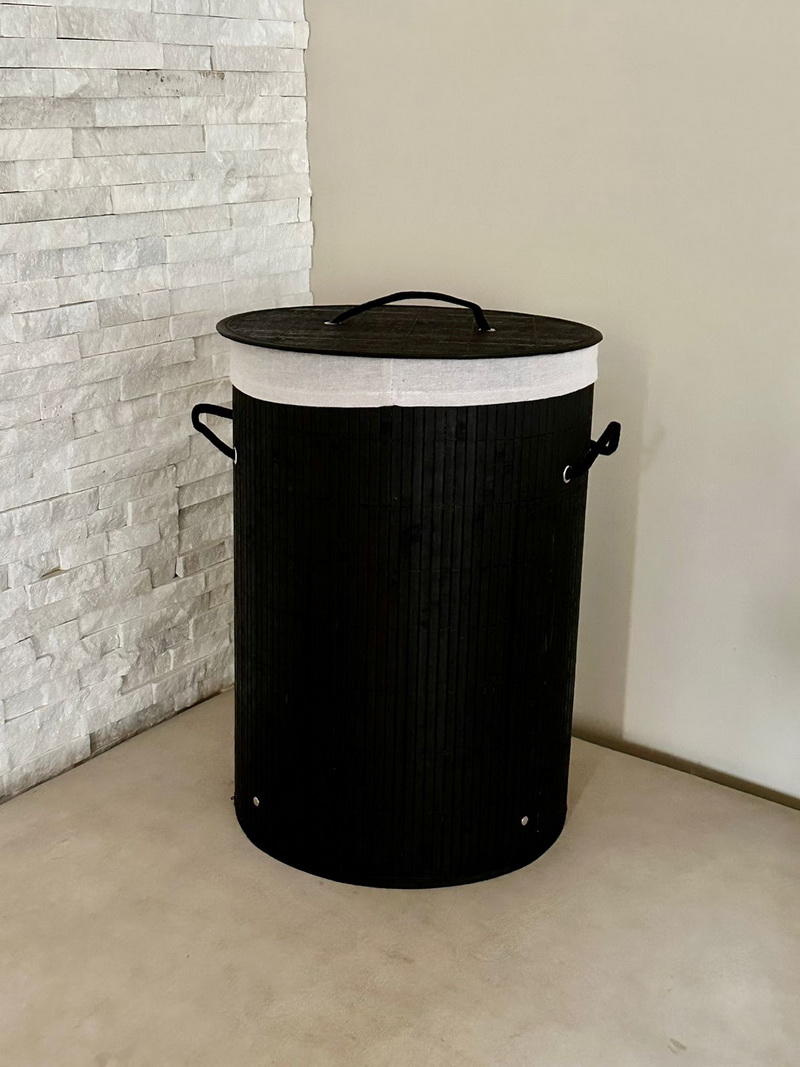 CESTO P/ ROPA BAMBU NEGRO REDONDO