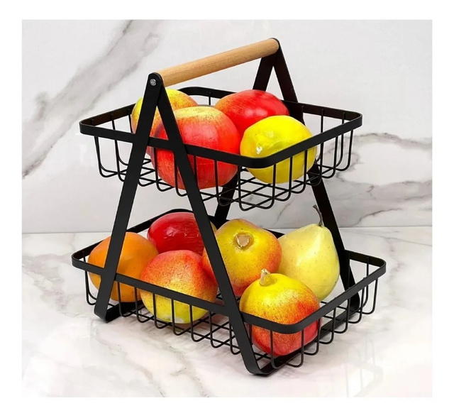 CANASTA FRUTERA 2 PISOS NEGRA