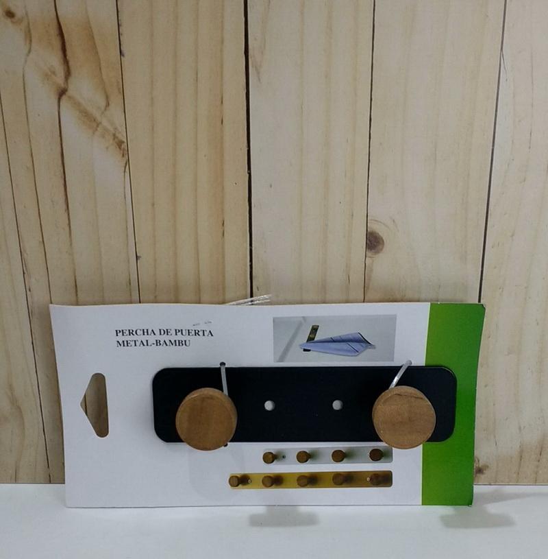 PERCHERO P/PARED METAL/BAMBU BLACK X2