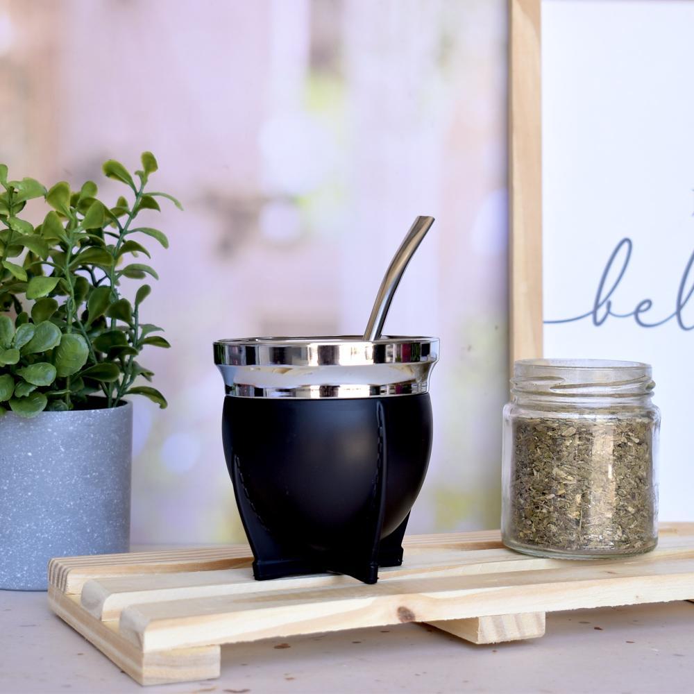 MATE RAICES C/ BOMBILLA Y PACKAGING NEGRO
