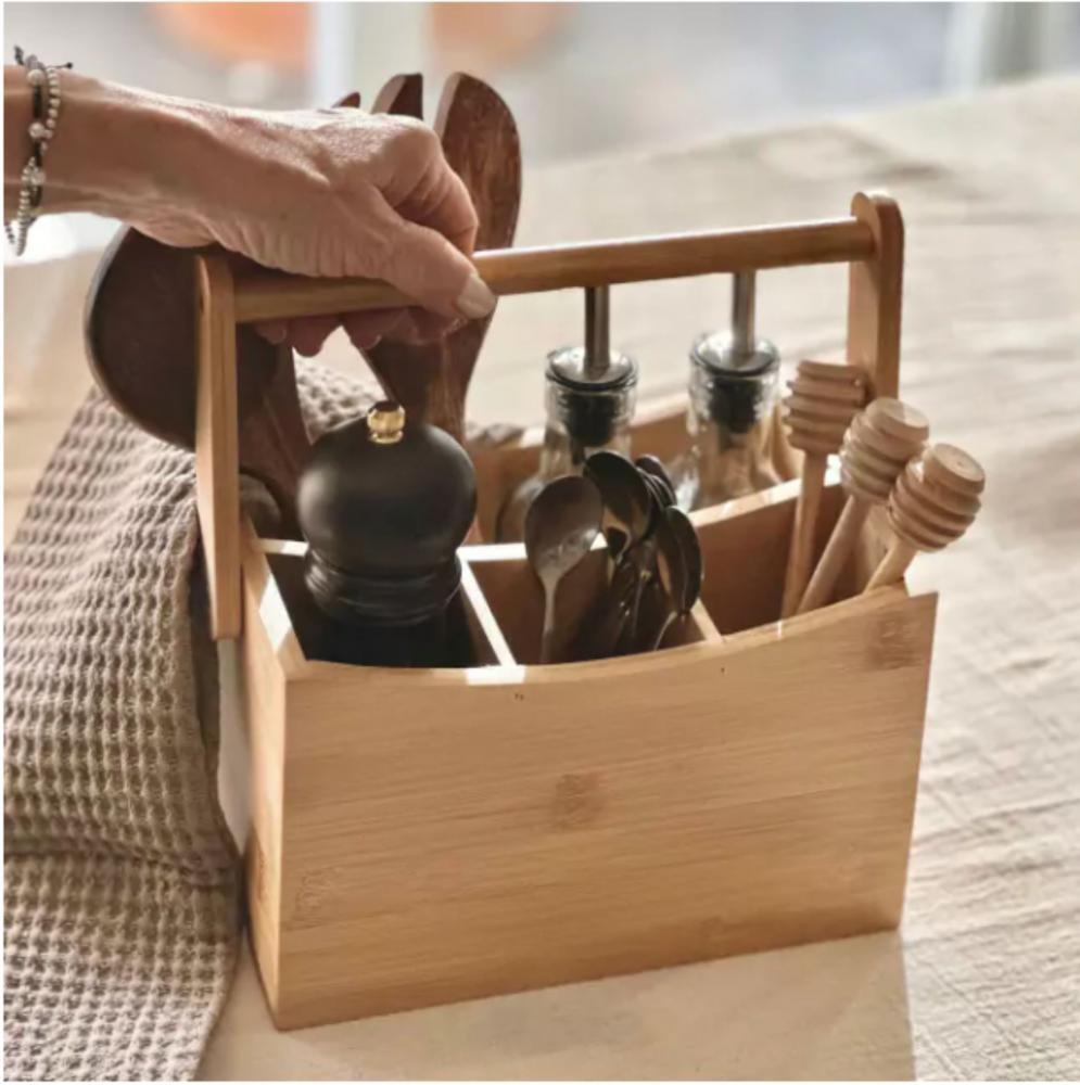 ORGANIZADOR DE CUBIERTOS C/MANIJA DE BAMBU