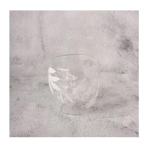 TAZA SIN ASA DOBLE VIDRIO 80 ML DIEÑO HOJITAS