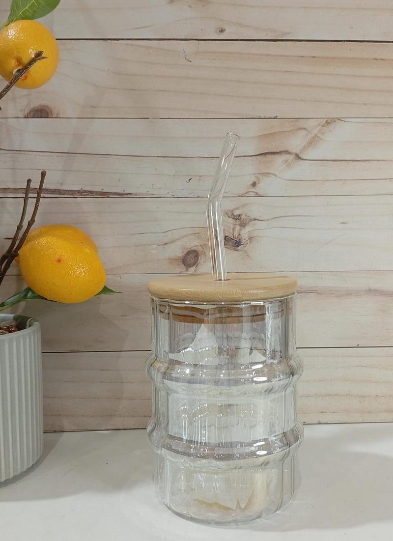 VASO VIDRIO T/ BAMBO Y SORBETE TORNASOLADO