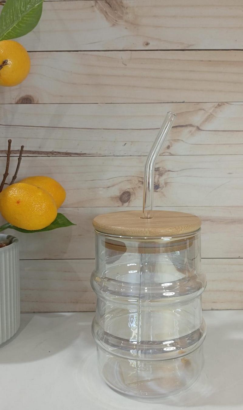VASO VIDRIO T/ BAMBO Y SORBETE 500 ML