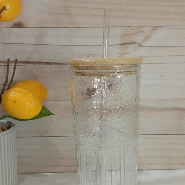 VASO VIDRIO LABRADO T/ BAMBO Y SORBETE
