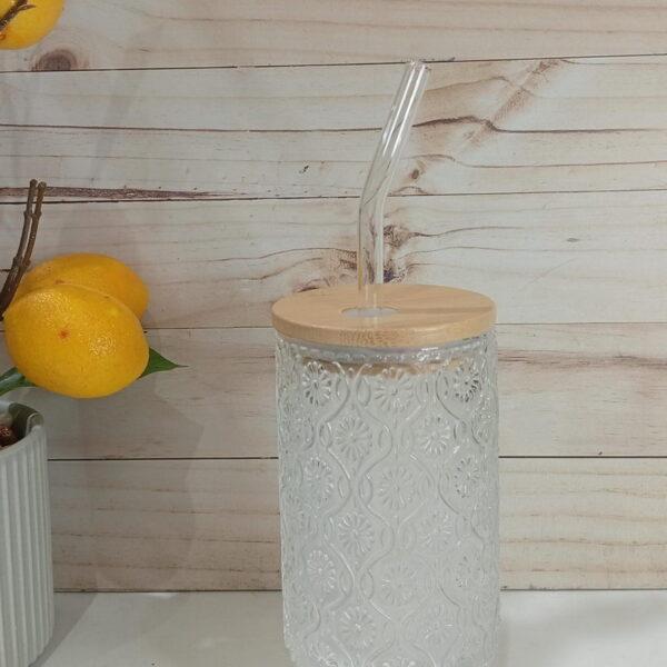 VASO VIDRIO LABRADO T/ BAMBO Y SORBETE