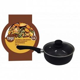 CACEROLA TEGO C/MANGO 18CM CERAM. NEGRO