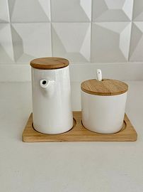 SET TETERA Y AZUCARERA CERAMICA/BAMBU