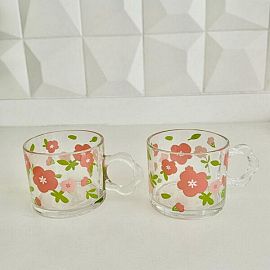 TAZA VEDRIO DECORADA. FLOR