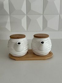 SET LECHERA Y TETERA CERAMICA/BAMBU