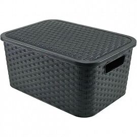 CANASTO PLAST.C/TAPA SIMIL RATAN GRIS/NEGRO 4
